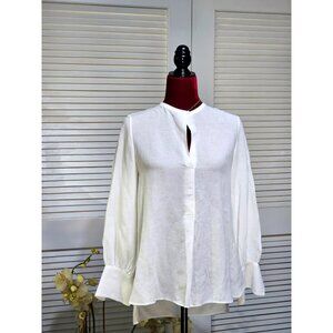 Theory Women's White  Linen  Popover Long Sleeves Tunic Top Size Small 2779